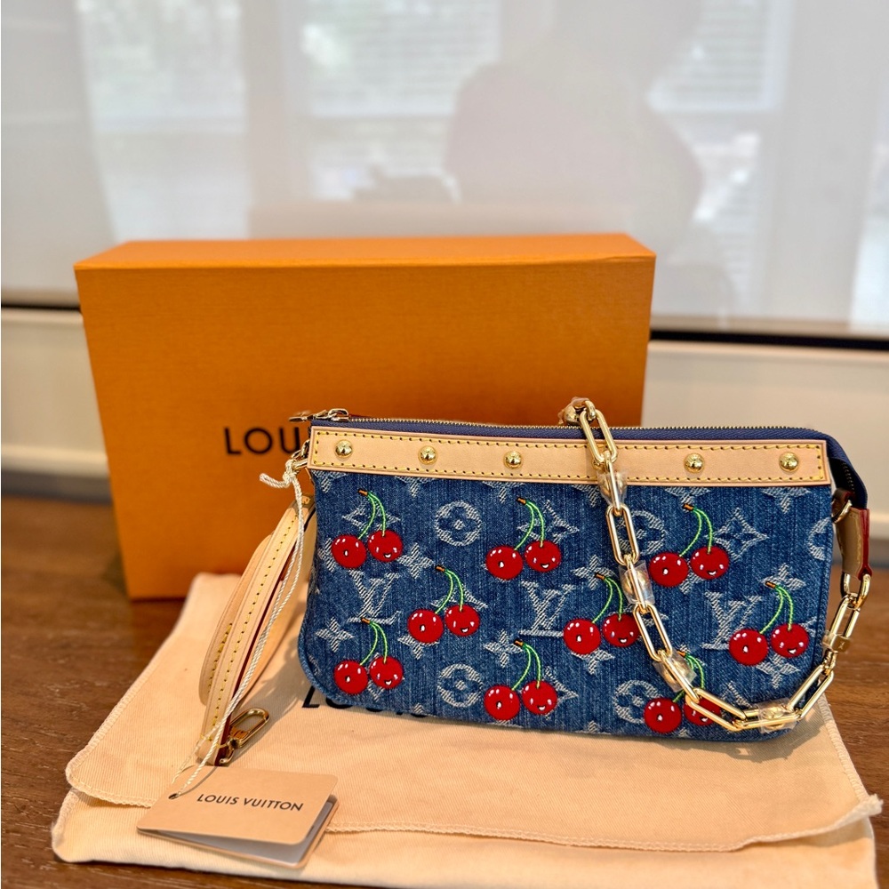 Louis Vuitton Denim Cherry Print pochette